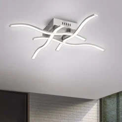 LED-Deckenleuchte, stahl, 4 Leuchtarme, Rautenform, warmweiße Lichtfarbe
