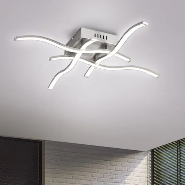 LED-Deckenleuchte, stahl, 4 Leuchtarme, Rautenform, warmweiße Lichtfarbe