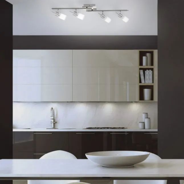 LED-Deckenleuchte, stahl, 4 verstellbare Leuchtköpfe, warmweiß, blendfrei