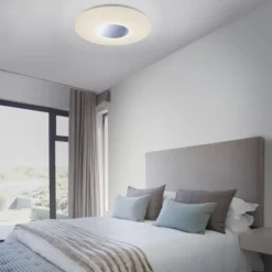 LED-Deckenleuchte, Sternenhimmel, Ø38,5cm,Chrom, Opalweiß, IP44,