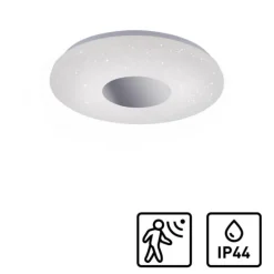 LED-Deckenleuchte, Sternenhimmel, Ø38,5cm,Chrom, Opalweiß, IP44,