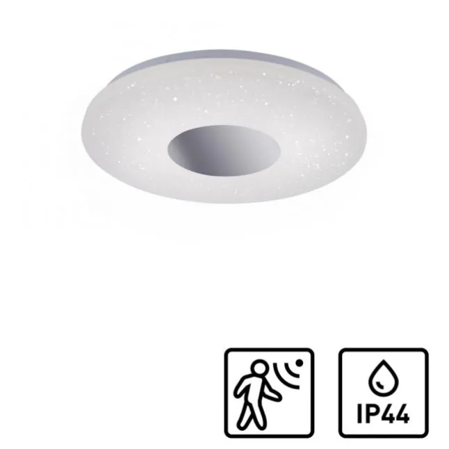 LED-Deckenleuchte, Sternenhimmel, Ø38,5cm,Chrom, Opalweiß, IP44,