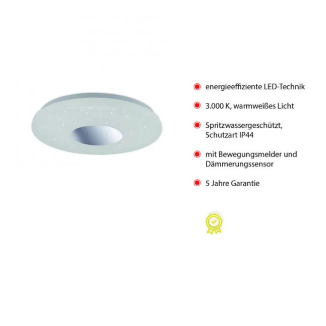 LED-Deckenleuchte, Sternenhimmel, Ø38,5cm,Chrom, Opalweiß, IP44,