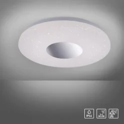 LED-Deckenleuchte, Sternenhimmel, Ø38,5cm,Chrom, Opalweiß, IP44,