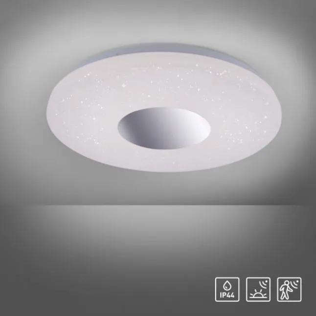 LED-Deckenleuchte, Sternenhimmel, Ø38,5cm,Chrom, Opalweiß, IP44,