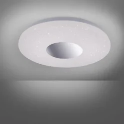 LED-Deckenleuchte, Sternenhimmel, Ø38,5cm,Chrom, Opalweiß, IP44,