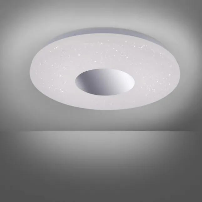 LED-Deckenleuchte, Sternenhimmel, Ø38,5cm,Chrom, Opalweiß, IP44,