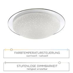 LED-Deckenleuchte, Sternenhimmeloptik, Lichtfarbsteuerung, dimmbar, modern