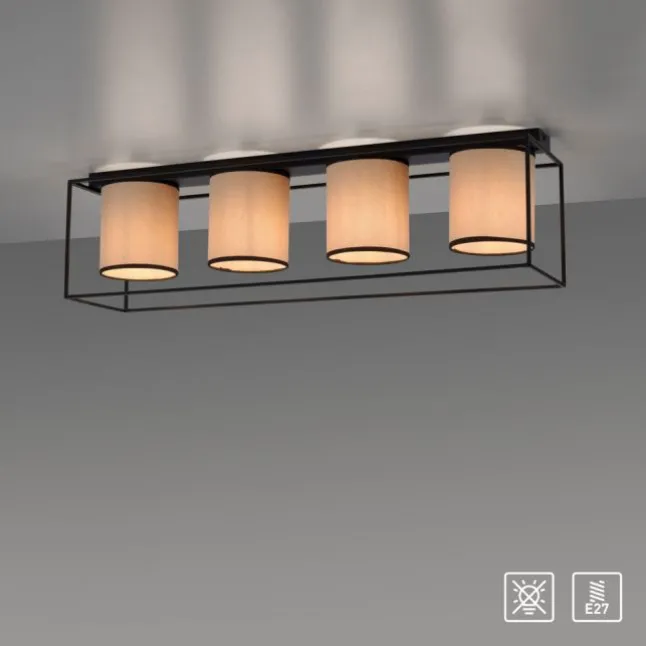 LED Deckenleuchte Stoffschirme 4 flammig schwarz schlichtes Design