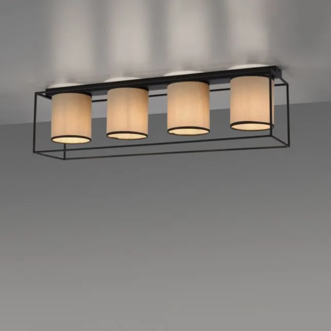 LED Deckenleuchte Stoffschirme 4 flammig schwarz schlichtes Design