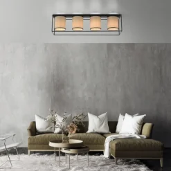 LED Deckenleuchte Stoffschirme 4 flammig schwarz schlichtes Design