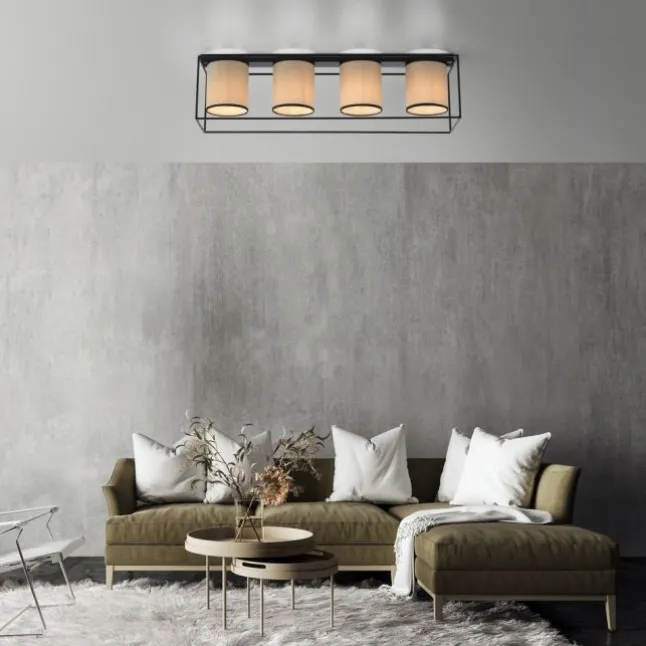 LED Deckenleuchte Stoffschirme 4 flammig schwarz schlichtes Design