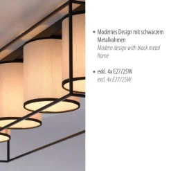 LED Deckenleuchte Stoffschirme 4 flammig schwarz schlichtes Design
