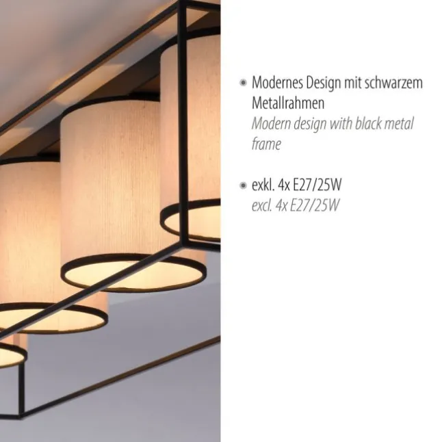 LED Deckenleuchte Stoffschirme 4 flammig schwarz schlichtes Design