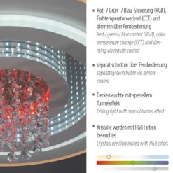 LED Deckenleuchte TOLAGO, weiss, mit Tunneleffekt und Kristall