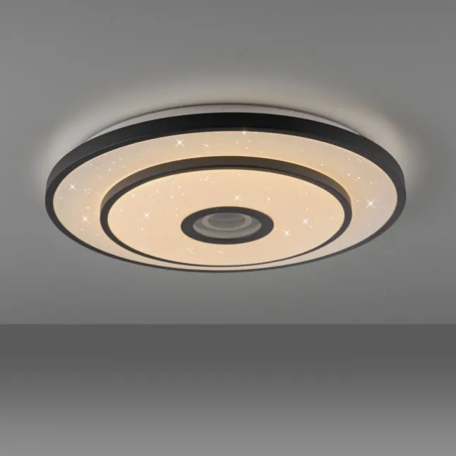 LED Deckenleuchte TURANUS, schwarz, rund, D 50 cm, Sternenhimmel