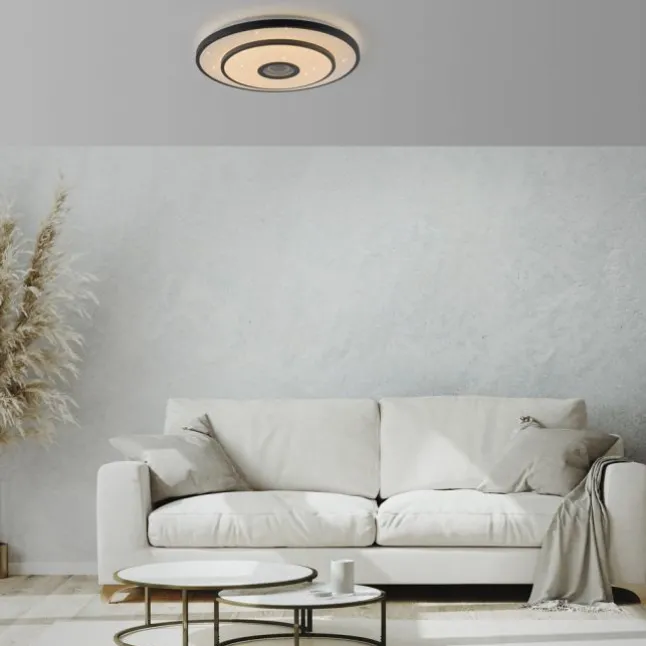 LED Deckenleuchte TURANUS, schwarz, rund, D 50 cm, Sternenhimmel
