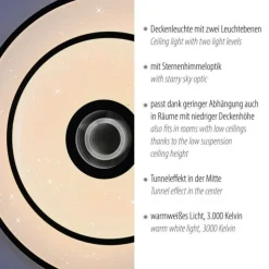 LED Deckenleuchte TURANUS, schwarz, rund, D 50 cm, Sternenhimmel