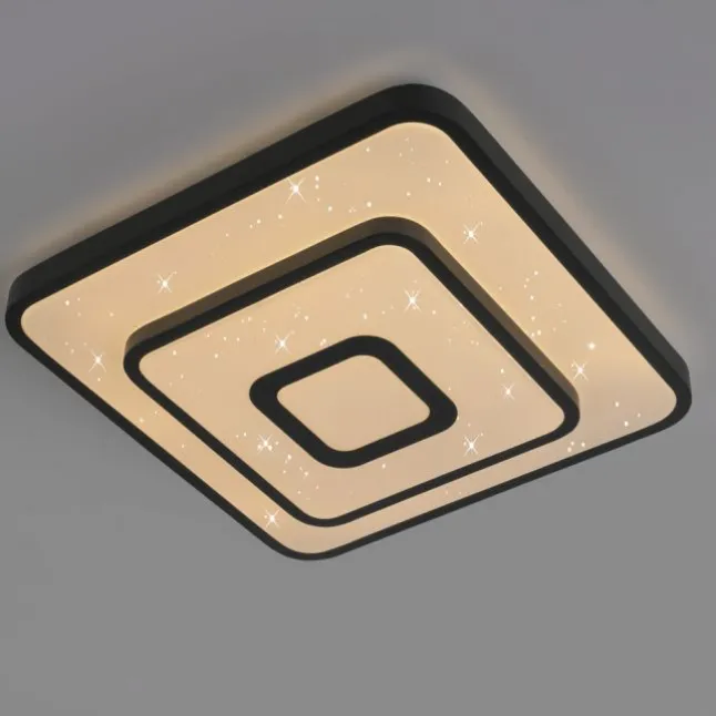 LED Deckenleuchte TURANUS, schwarz, quadratisch, Sternenhimmel