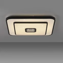 LED Deckenleuchte TURANUS, schwarz, quadratisch, D 50 cm, Sternenhimmeloptik