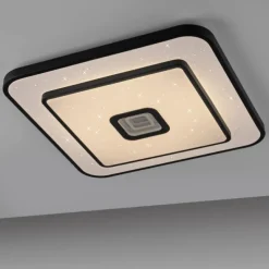 LED Deckenleuchte TURANUS, schwarz, quadratisch, D 50 cm, Sternenhimmeloptik