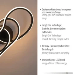LED Deckenleuchte TWIST, schwarz, höhenverstellbar, Memoryfunktion