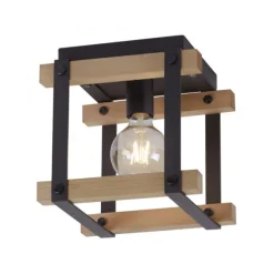 LED Deckenleuchte, Vintage, Holzdesign, E27 exklusive, max. 40W, Retro