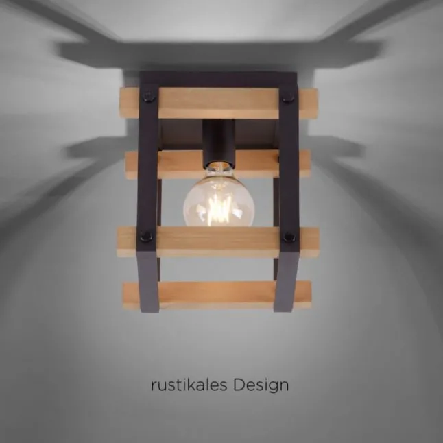 LED Deckenleuchte, Vintage, Holzdesign, E27 exklusive, max. 40W, Retro