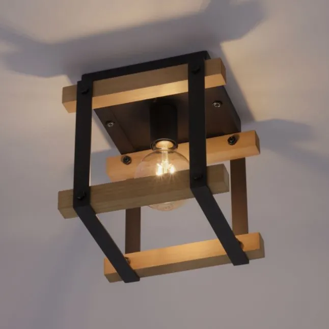 LED Deckenleuchte, Vintage, Holzdesign, E27 exklusive, max. 40W, Retro