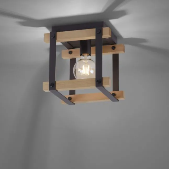 LED Deckenleuchte, Vintage, Holzdesign, E27 exklusive, max. 40W, Retro