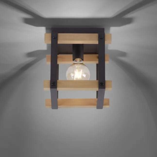 LED Deckenleuchte, Vintage, Holzdesign, E27 exklusive, max. 40W, Retro