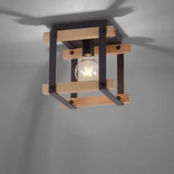 LED Deckenleuchte, Vintage, Holzdesign, E27 exklusive, max. 40W, Retro