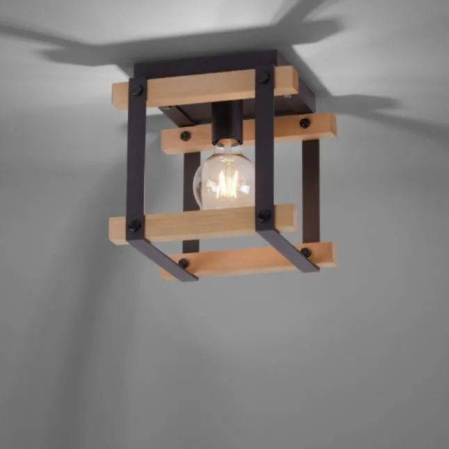 LED Deckenleuchte, Vintage, Holzdesign, E27 exklusive, max. 40W, Retro