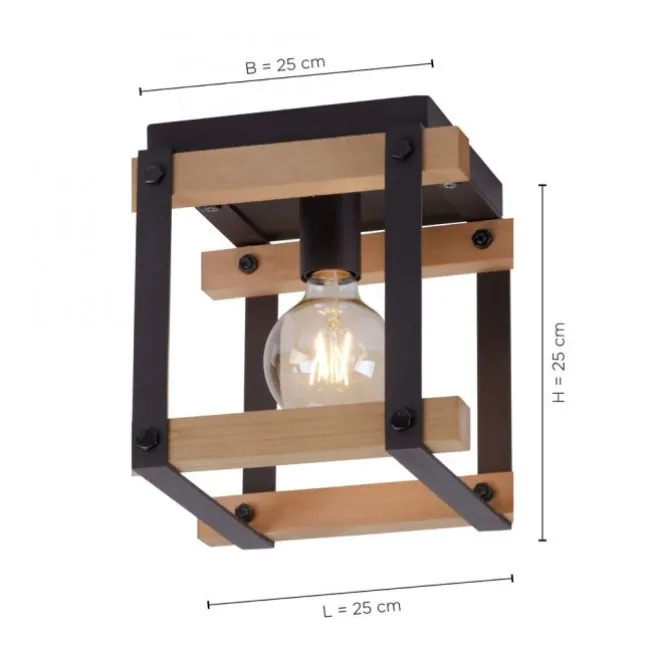 LED Deckenleuchte, Vintage, Holzdesign, E27 exklusive, max. 40W, Retro