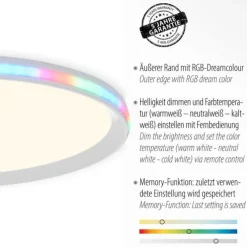 LED-Deckenleuchte, weiß, CCT, RGB, Fernbedienung, dimmbar
