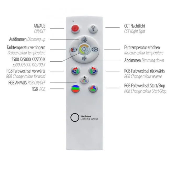 LED-Deckenleuchte, weiß, CCT, RGB, Fernbedienung, dimmbar
