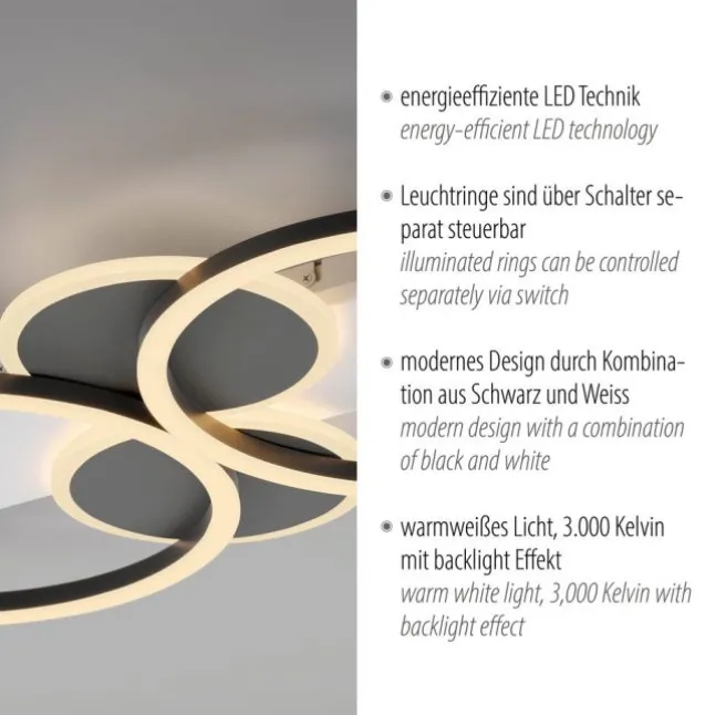 LED Deckenleuchte weiß mit Holz warmweiß Wohnzimmer Leuchtringe