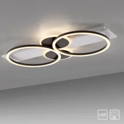LED Deckenleuchte weiß mit Holz warmweiß Wohnzimmer Leuchtringe