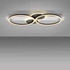 LED Deckenleuchte weiß mit Holz warmweiß Wohnzimmer Leuchtringe
