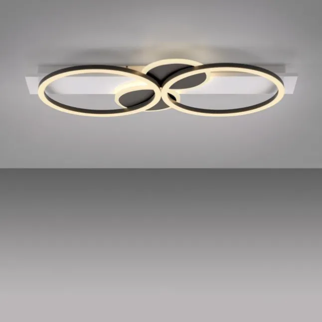 LED Deckenleuchte weiß mit Holz warmweiß Wohnzimmer Leuchtringe