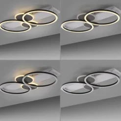 LED Deckenleuchte weiß mit Holz warmweiß Wohnzimmer Leuchtringe