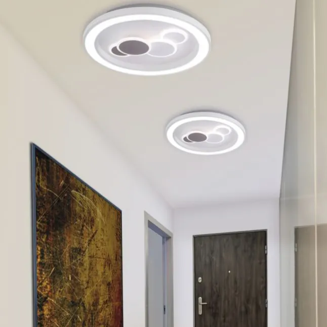 LED-Deckenleuchte, weiß, rund, kreisförmige Grafik, Serienschalter, modern