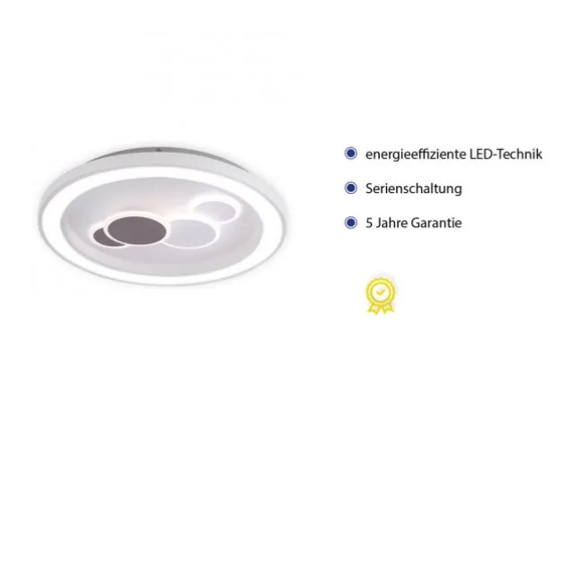LED-Deckenleuchte, weiß, rund, kreisförmige Grafik, Serienschalter, modern