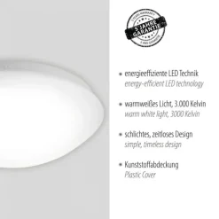LED Deckenleuchte, weiß, rund, Kunststoffschirm, klassisch