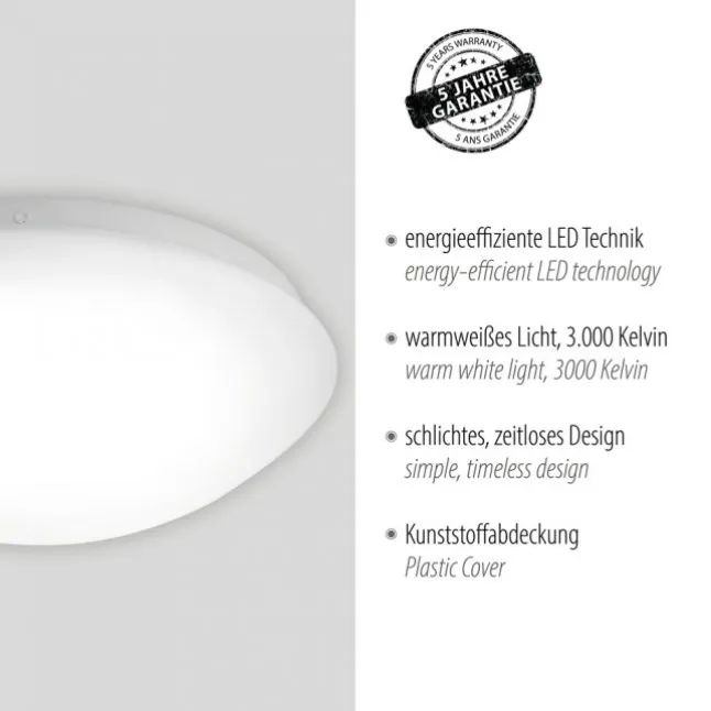 LED Deckenleuchte, weiß, rund, Kunststoffschirm, klassisch
