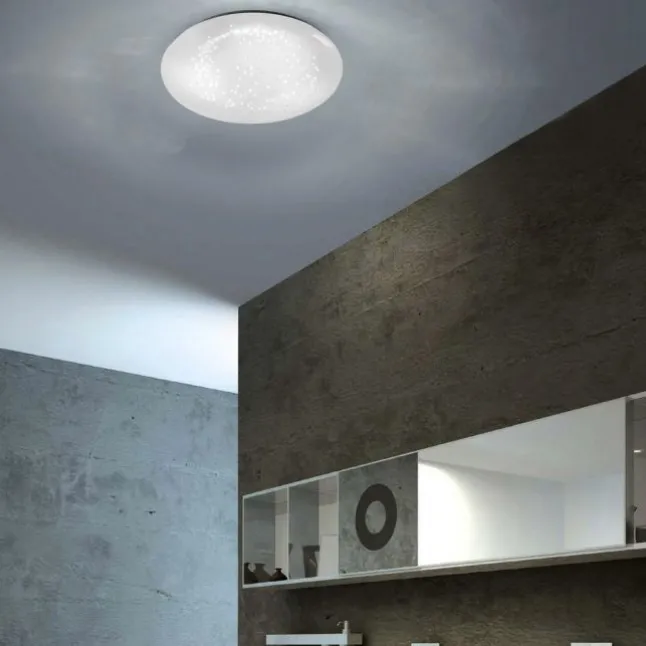 LED-Deckenleuchte, weiß, rund, Sternenoptik, warmweiß