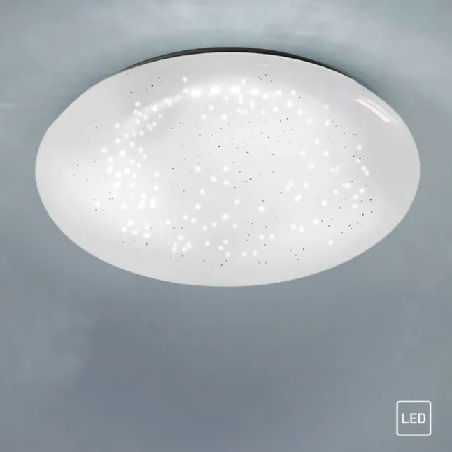 LED-Deckenleuchte, weiß, rund, Sternenoptik, warmweiß