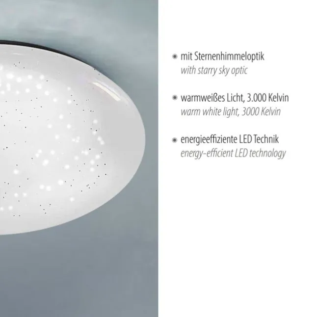 LED-Deckenleuchte, weiß, rund, Sternenoptik, warmweiß