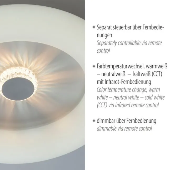 LED Deckenleuchte weiß rund 50x50 Kristalleffekte dimmbar steuerbar CCT