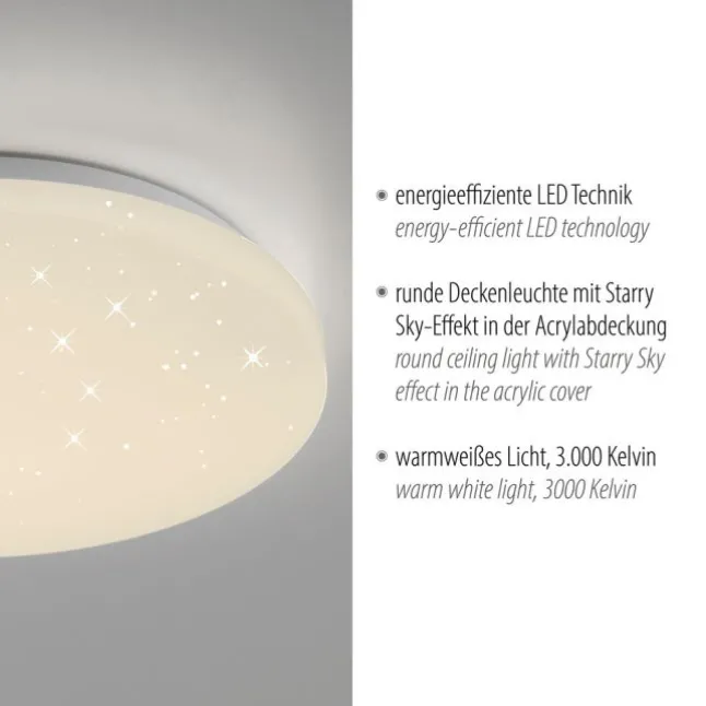 LED Deckenleuchte weiß Sternenhimmel rund D=26cm Schlafzimmer